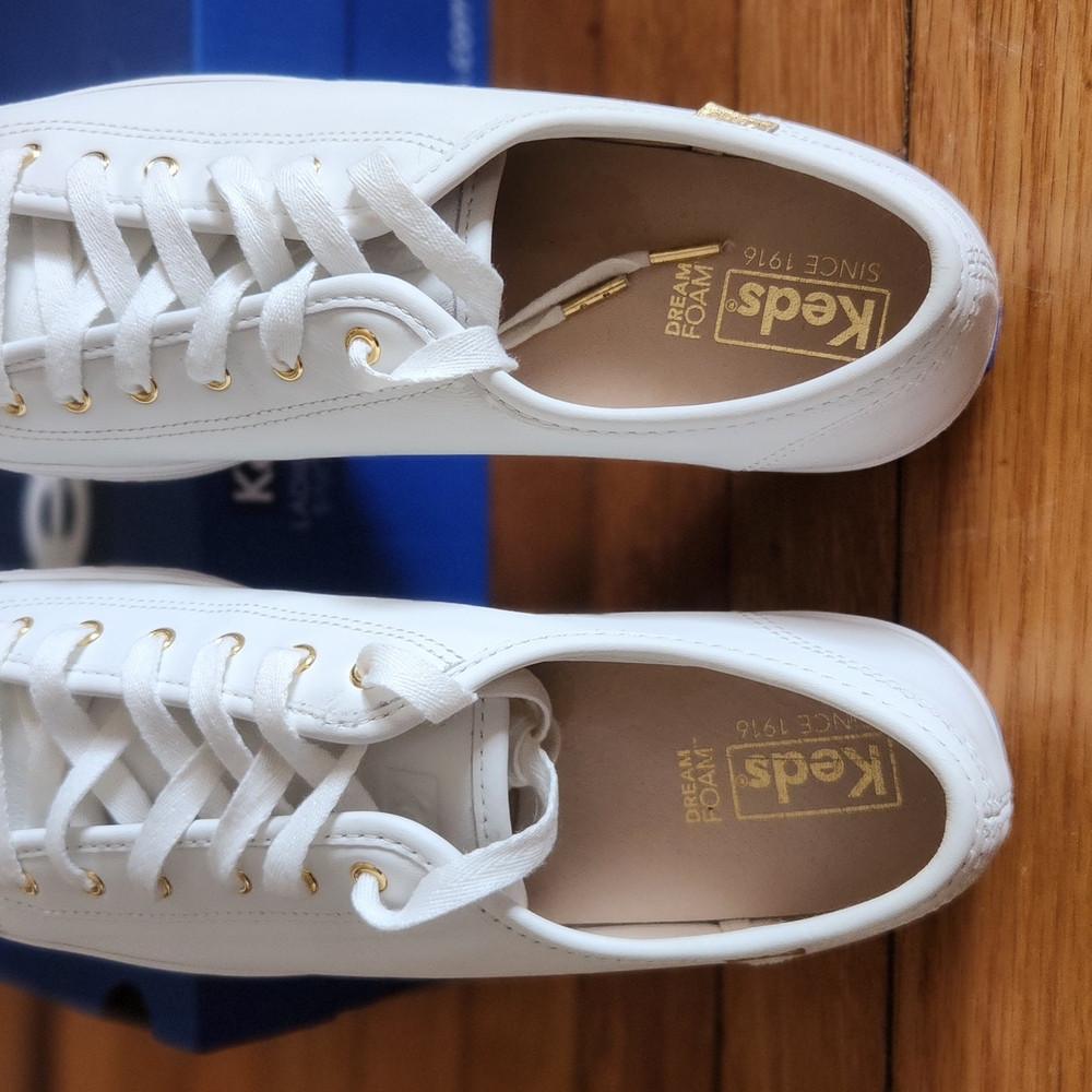 Keds White Sneakers with Gold Accents